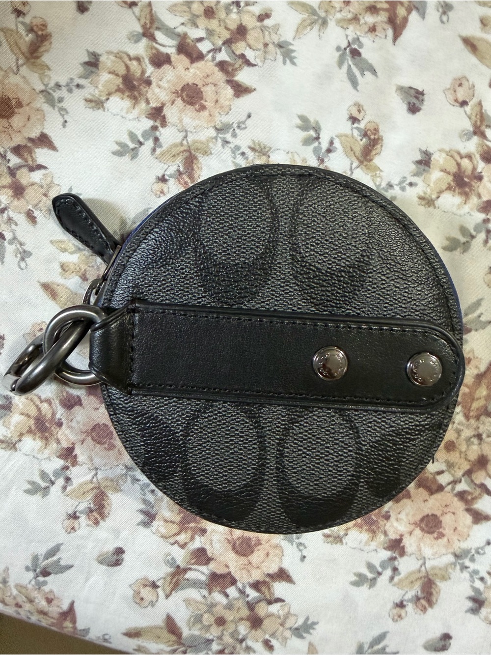 Coach Black Signature Round Coin Pouch